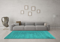 Machine Washable Abstract Turquoise Contemporary Area Rugs in a Living Room,, wshcon2016turq