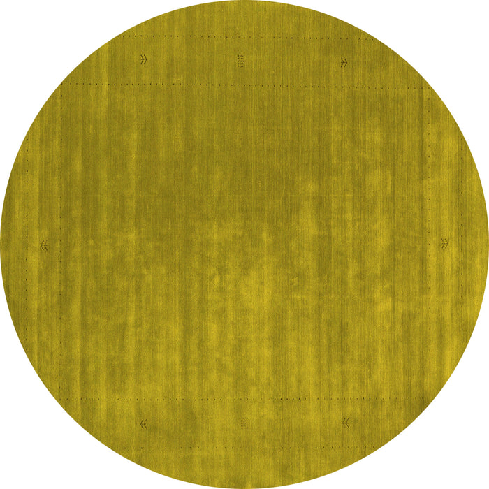 Round Machine Washable Abstract Yellow Contemporary Rug, wshcon2016yw