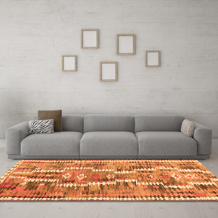 Machine Washable Southwestern Orange Country Area Rugs in a Living Room, wshcon2017org