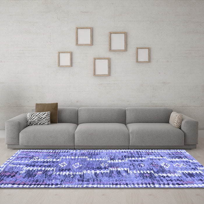 Machine Washable Southwestern Blue Country Rug in a Living Room, wshcon2017blu