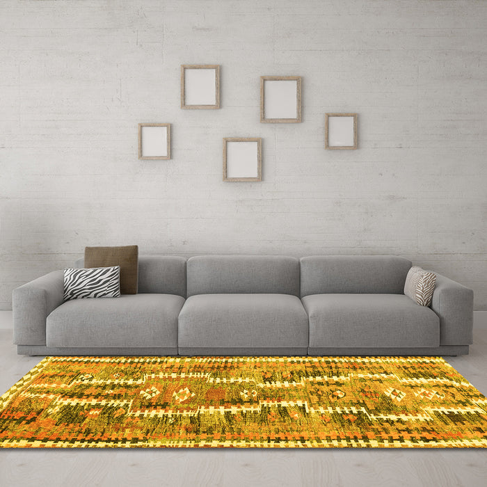 Machine Washable Southwestern Yellow Country Rug in a Living Room, wshcon2017yw