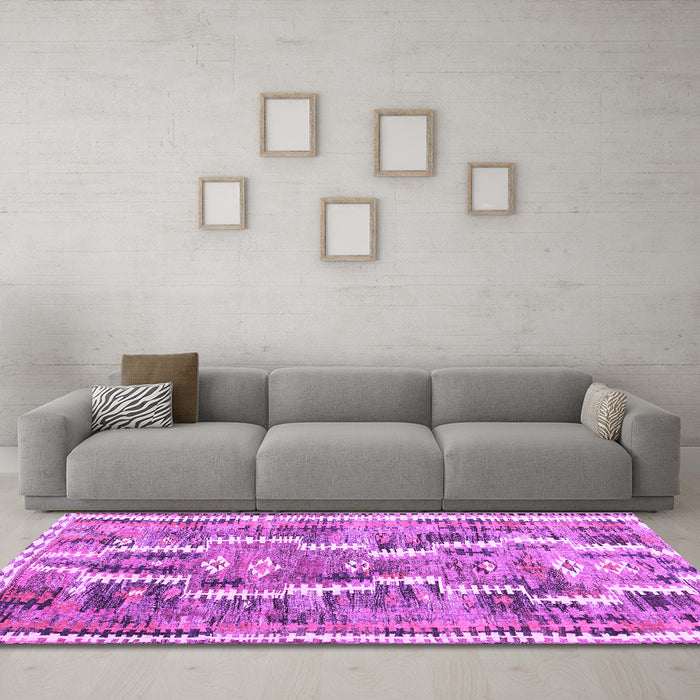 Machine Washable Southwestern Purple Country Area Rugs in a Living Room, wshcon2017pur