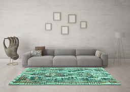 Machine Washable Southwestern Turquoise Country Area Rugs in a Living Room,, wshcon2017turq