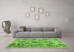 Machine Washable Southwestern Green Country Area Rugs in a Living Room,, wshcon2017grn