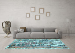 Machine Washable Southwestern Light Blue Country Rug in a Living Room, wshcon2017lblu