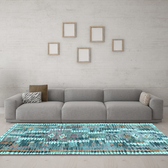 Machine Washable Southwestern Light Blue Country Rug in a Living Room, wshcon2017lblu