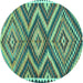 Round Machine Washable Oriental Turquoise Traditional Area Rugs, wshcon2018turq