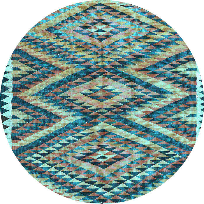 Round Oriental Light Blue Traditional Rug, con2018lblu