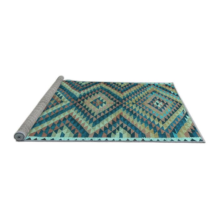 Sideview of Machine Washable Oriental Light Blue Traditional Rug, wshcon2018lblu
