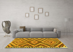 Machine Washable Oriental Yellow Traditional Rug in a Living Room, wshcon2018yw