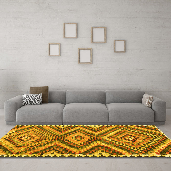 Machine Washable Oriental Yellow Traditional Rug in a Living Room, wshcon2018yw