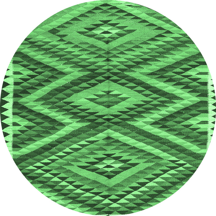 Round Machine Washable Oriental Emerald Green Traditional Area Rugs, wshcon2018emgrn