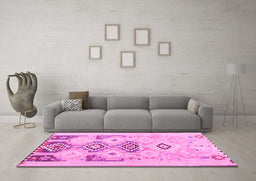Machine Washable Southwestern Pink Country Rug in a Living Room, wshcon2019pnk