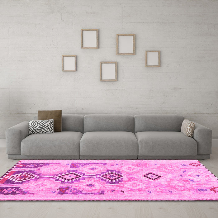 Machine Washable Southwestern Pink Country Rug in a Living Room, wshcon2019pnk