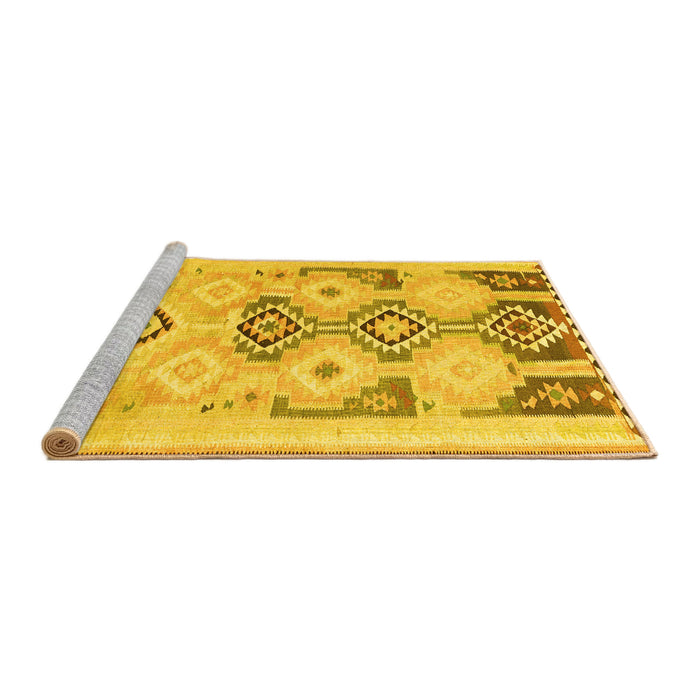 Sideview of Machine Washable Southwestern Yellow Country Rug, wshcon2019yw