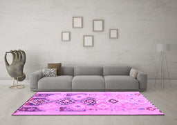 Machine Washable Southwestern Purple Country Area Rugs in a Living Room, wshcon2019pur
