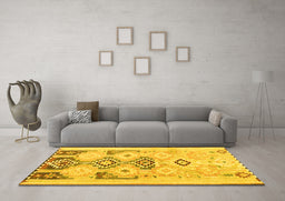 Machine Washable Southwestern Yellow Country Rug in a Living Room, wshcon2019yw