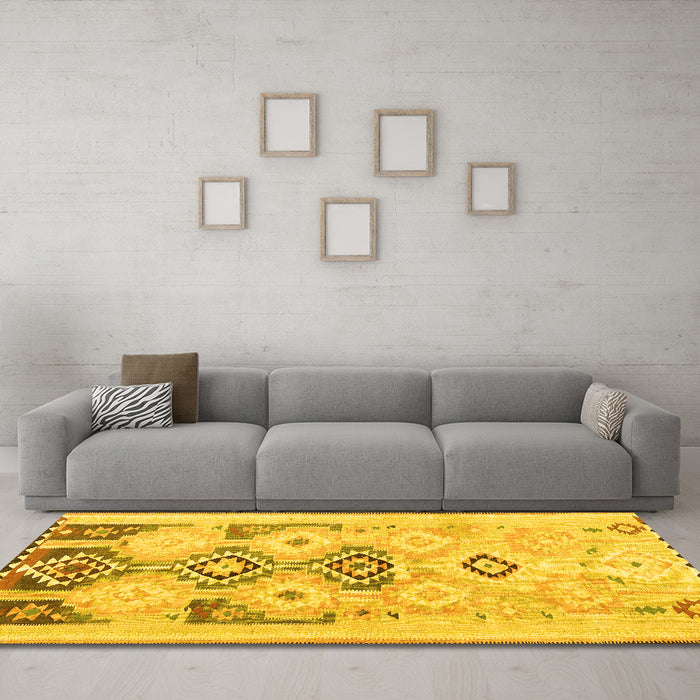Machine Washable Southwestern Yellow Country Rug in a Living Room, wshcon2019yw