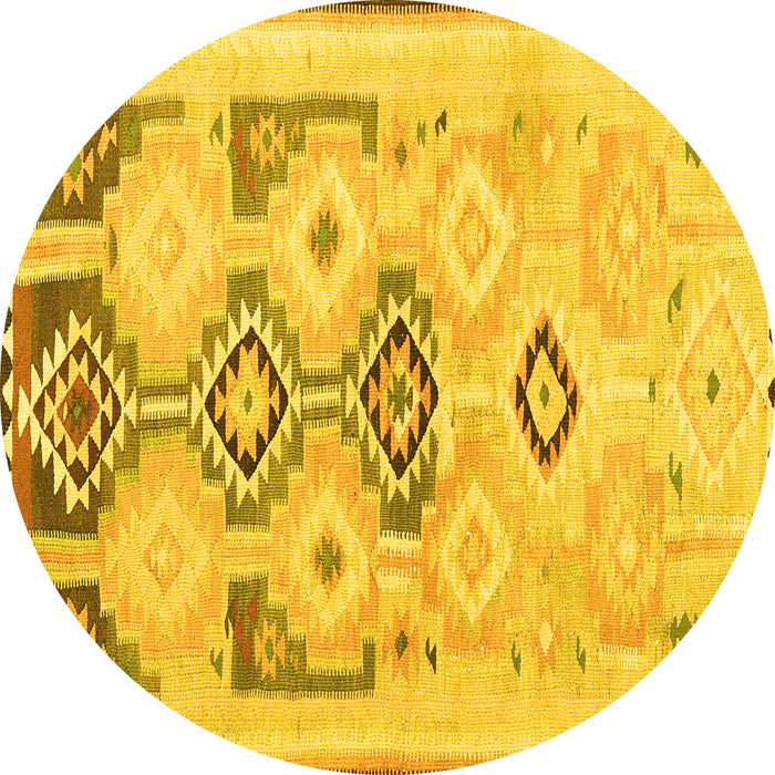 Round Machine Washable Southwestern Yellow Country Rug, wshcon2019yw