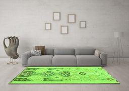 Machine Washable Southwestern Green Country Area Rugs in a Living Room,, wshcon2019grn