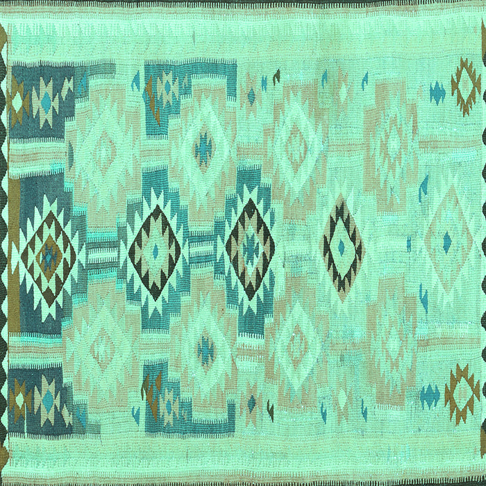 Square Machine Washable Southwestern Turquoise Country Area Rugs, wshcon2019turq