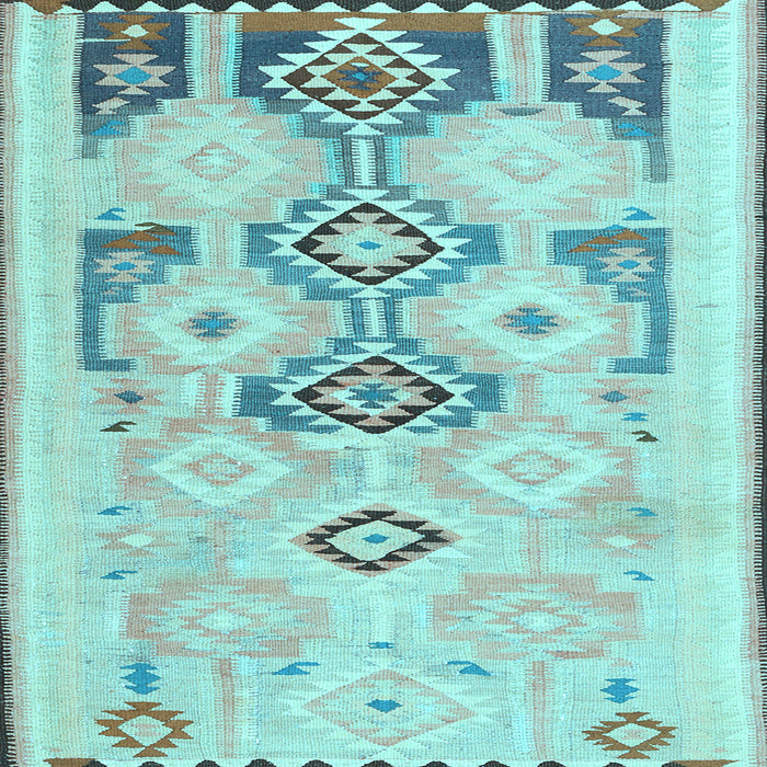 Square Machine Washable Southwestern Light Blue Country Rug, wshcon2019lblu
