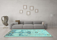 Machine Washable Southwestern Light Blue Country Rug, wshcon2019lblu