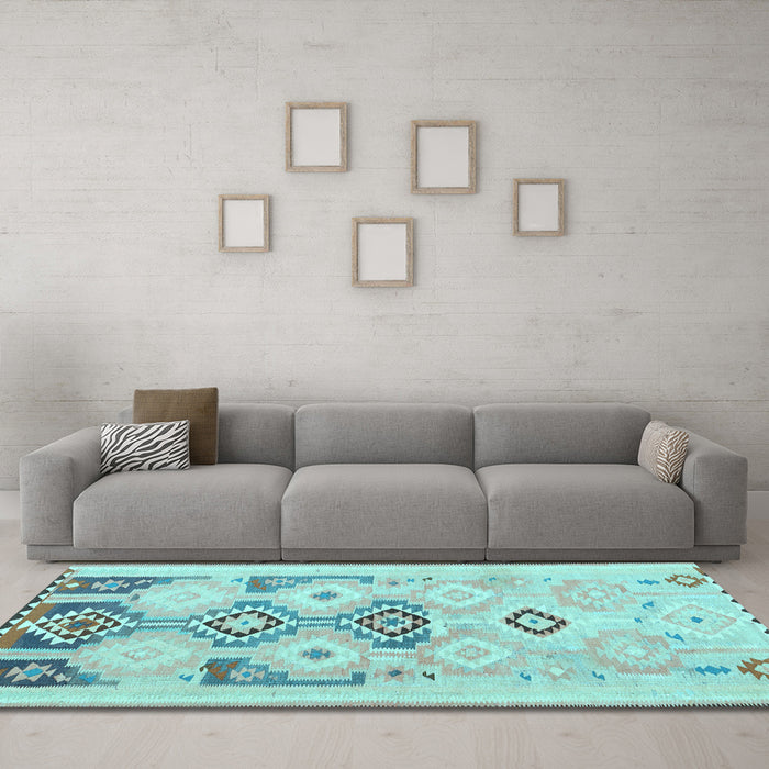 Machine Washable Southwestern Light Blue Country Rug in a Living Room, wshcon2019lblu