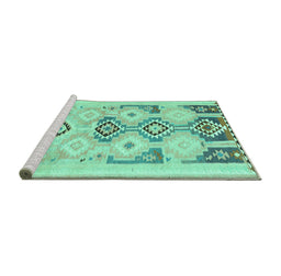 Sideview of Machine Washable Southwestern Turquoise Country Area Rugs, wshcon2019turq
