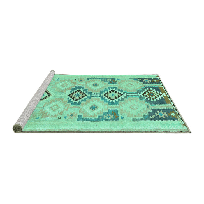 Sideview of Machine Washable Southwestern Turquoise Country Area Rugs, wshcon2019turq