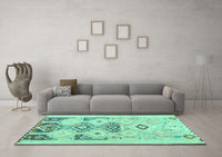 Machine Washable Southwestern Turquoise Country Rug, wshcon2019turq