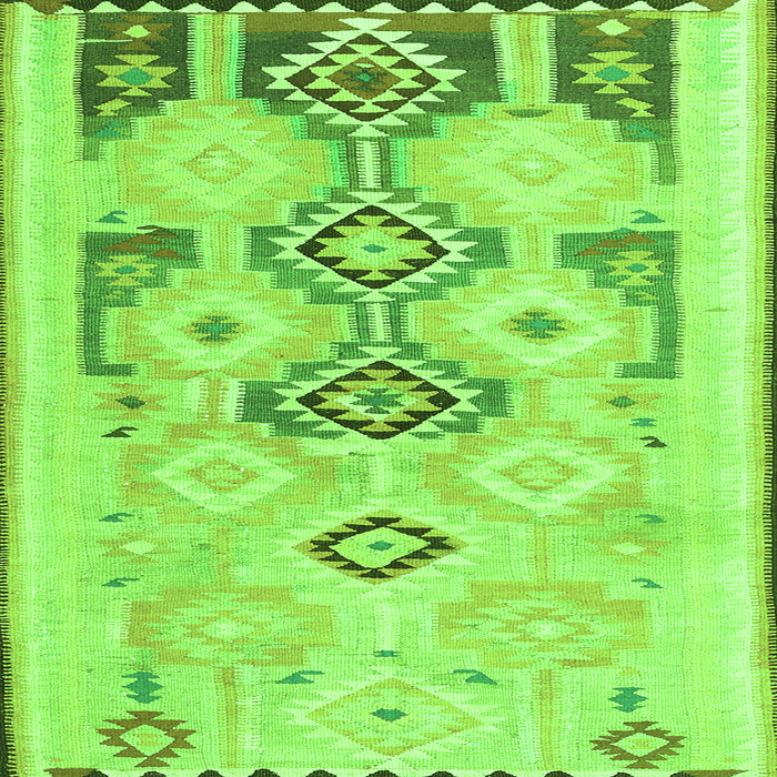 Round Machine Washable Southwestern Green Country Area Rugs, wshcon2019grn