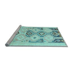 Sideview of Machine Washable Southwestern Light Blue Country Rug, wshcon2019lblu