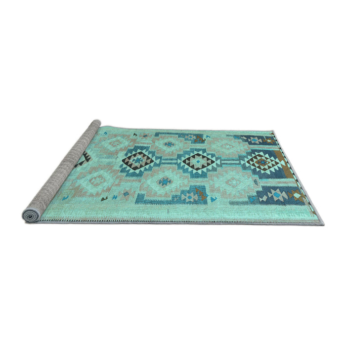 Sideview of Machine Washable Southwestern Light Blue Country Rug, wshcon2019lblu