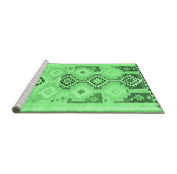 Sideview of Machine Washable Southwestern Emerald Green Country Area Rugs, wshcon2019emgrn