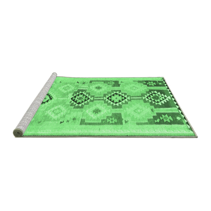 Sideview of Machine Washable Southwestern Emerald Green Country Area Rugs, wshcon2019emgrn