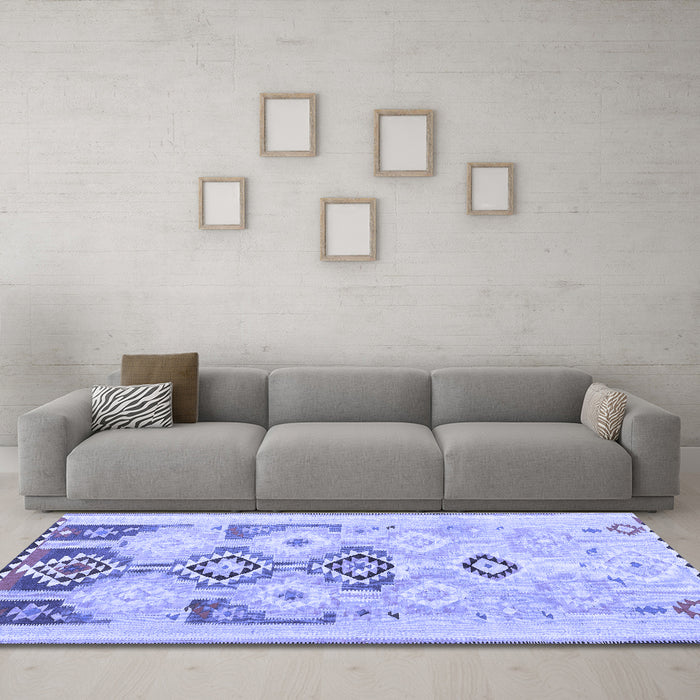 Machine Washable Southwestern Blue Country Rug in a Living Room, wshcon2019blu