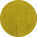 Round Machine Washable Abstract Yellow Contemporary Rug, wshcon2021yw