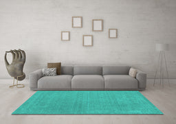 Machine Washable Abstract Turquoise Contemporary Area Rugs in a Living Room,, wshcon2021turq