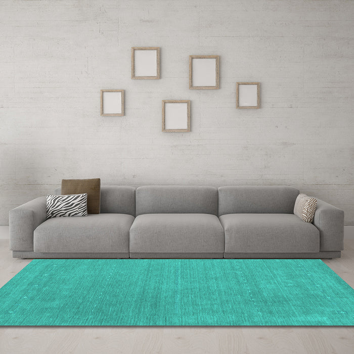 Machine Washable Abstract Turquoise Contemporary Area Rugs in a Living Room,, wshcon2021turq
