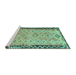 Sideview of Machine Washable Oriental Turquoise Traditional Area Rugs, wshcon2022turq