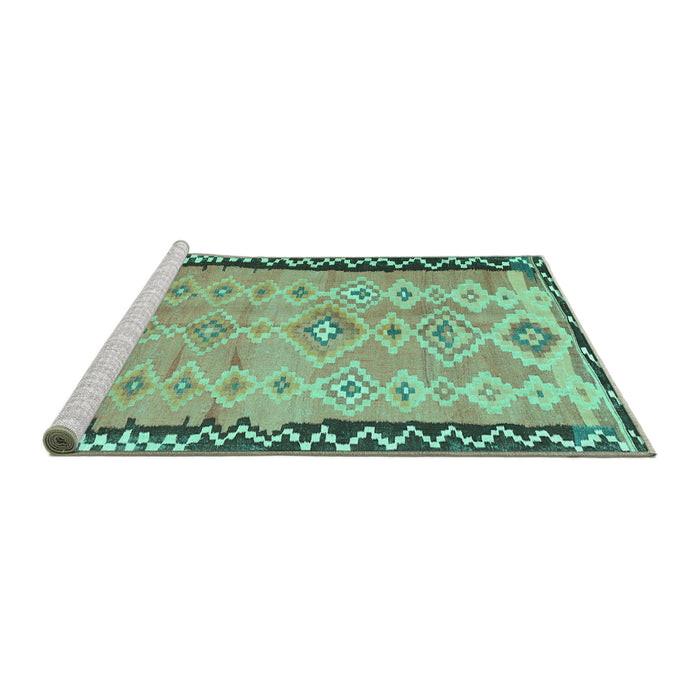 Sideview of Machine Washable Oriental Turquoise Traditional Area Rugs, wshcon2022turq