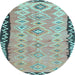 Round Machine Washable Oriental Light Blue Traditional Rug, wshcon2022lblu