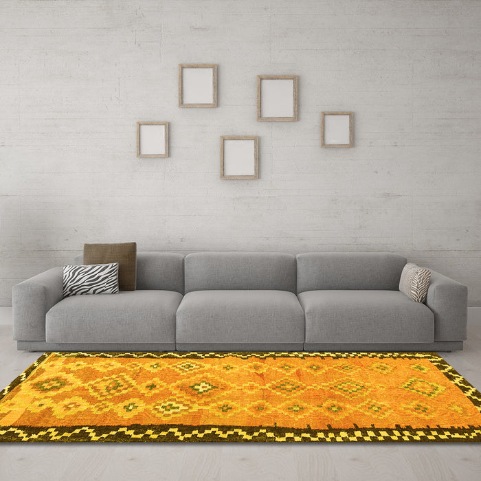 Machine Washable Oriental Yellow Traditional Rug in a Living Room, wshcon2022yw