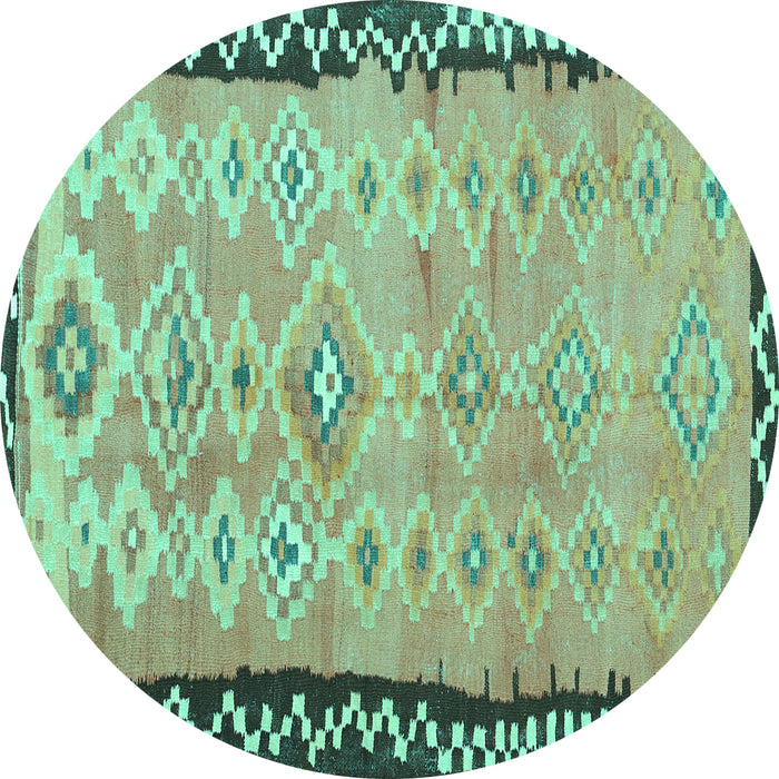 Round Oriental Turquoise Traditional Rug, con2022turq