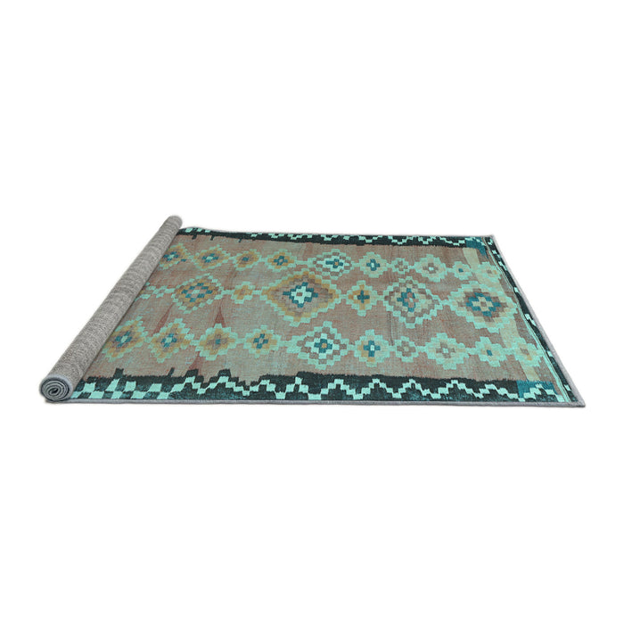 Sideview of Machine Washable Oriental Light Blue Traditional Rug, wshcon2022lblu