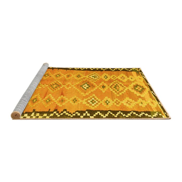 Sideview of Machine Washable Oriental Yellow Traditional Rug, wshcon2022yw