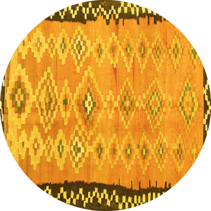 Round Oriental Yellow Traditional Rug, con2022yw