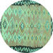 Round Machine Washable Oriental Turquoise Traditional Area Rugs, wshcon2022turq