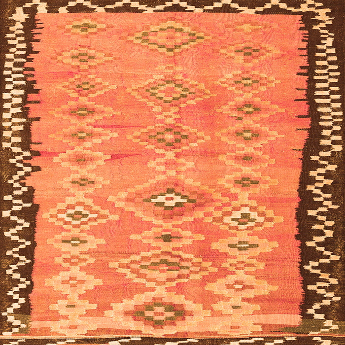 Round Machine Washable Oriental Orange Traditional Area Rugs, wshcon2022org